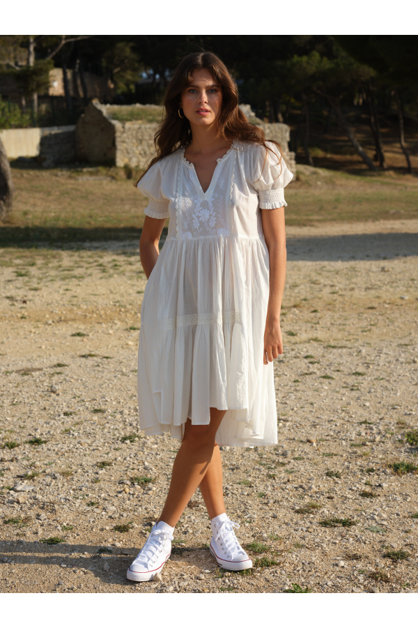 ROBE BRODÉE - SANTORIN 111 BLANC