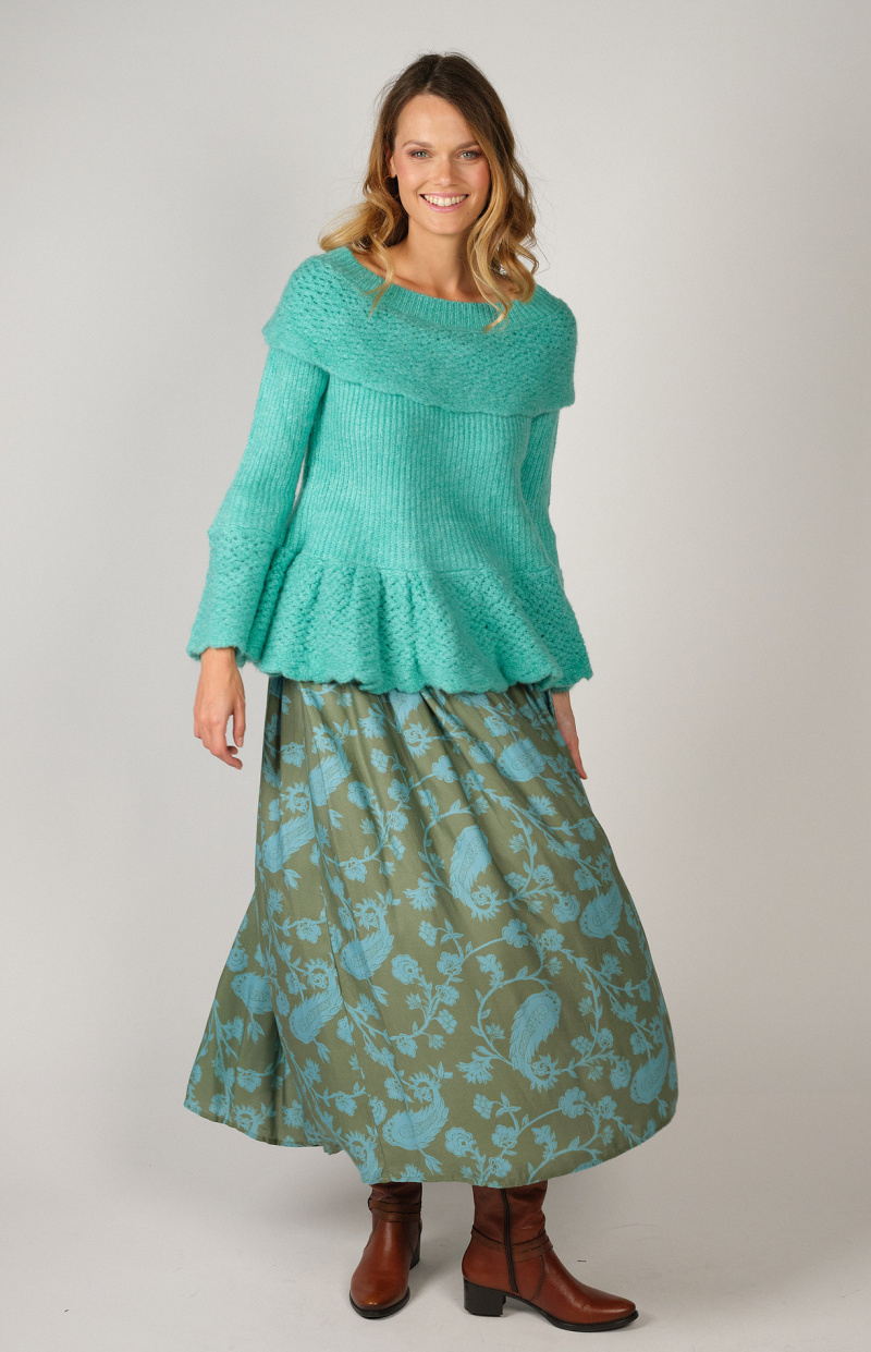 RUFFLED SWEATER TURQUOISE